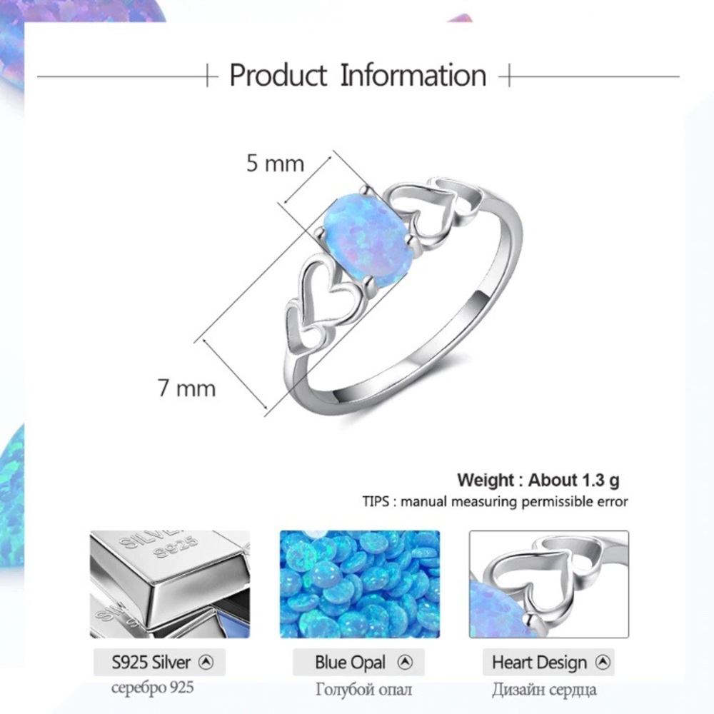 SOLD OUT — 925 Silver Blue Opal and Hearts Ring - Picture 8 of 8